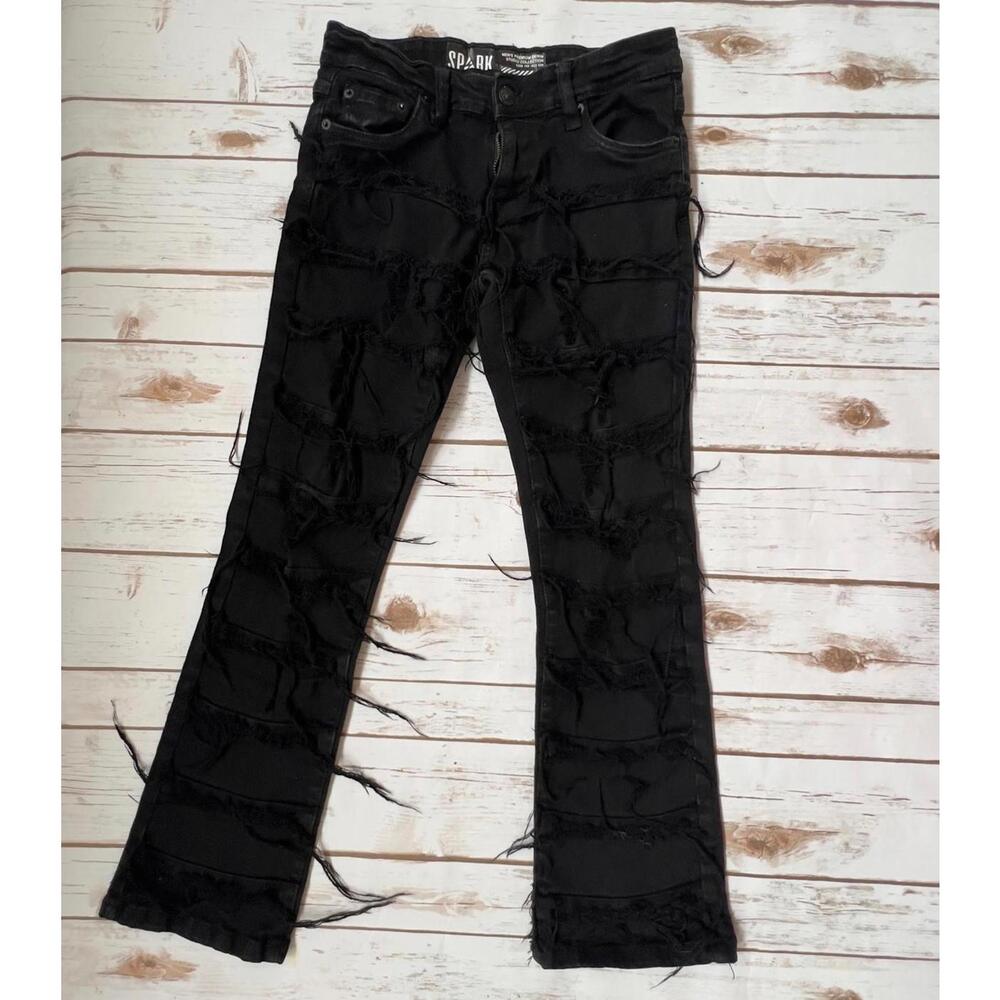 SPARK Boy’s Denim Studio Collection Black Distressed Flare Jeans - 12 boy's